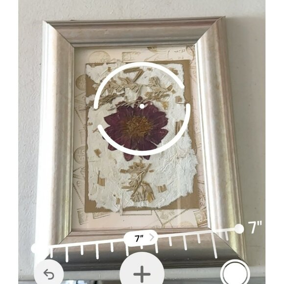 Pressed Flower Art Frame 7x6 | Red Dahlia on Handmade Paper Silver Frame - Picture 6 of 7